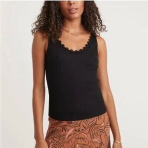 Marine Layer Alix Rib Black Flower Trim Tank Top